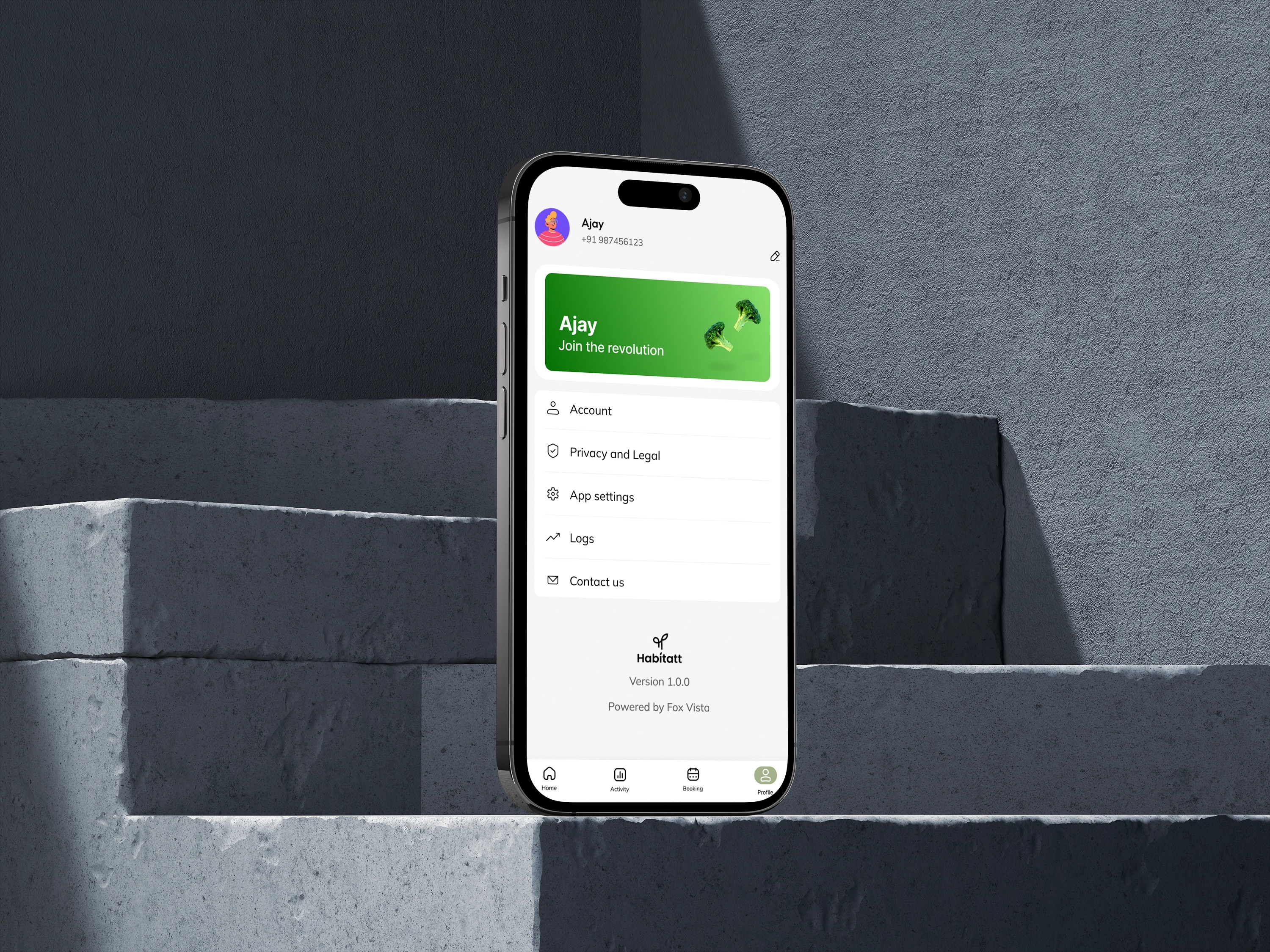 The HABITATT profile screen on a phone
