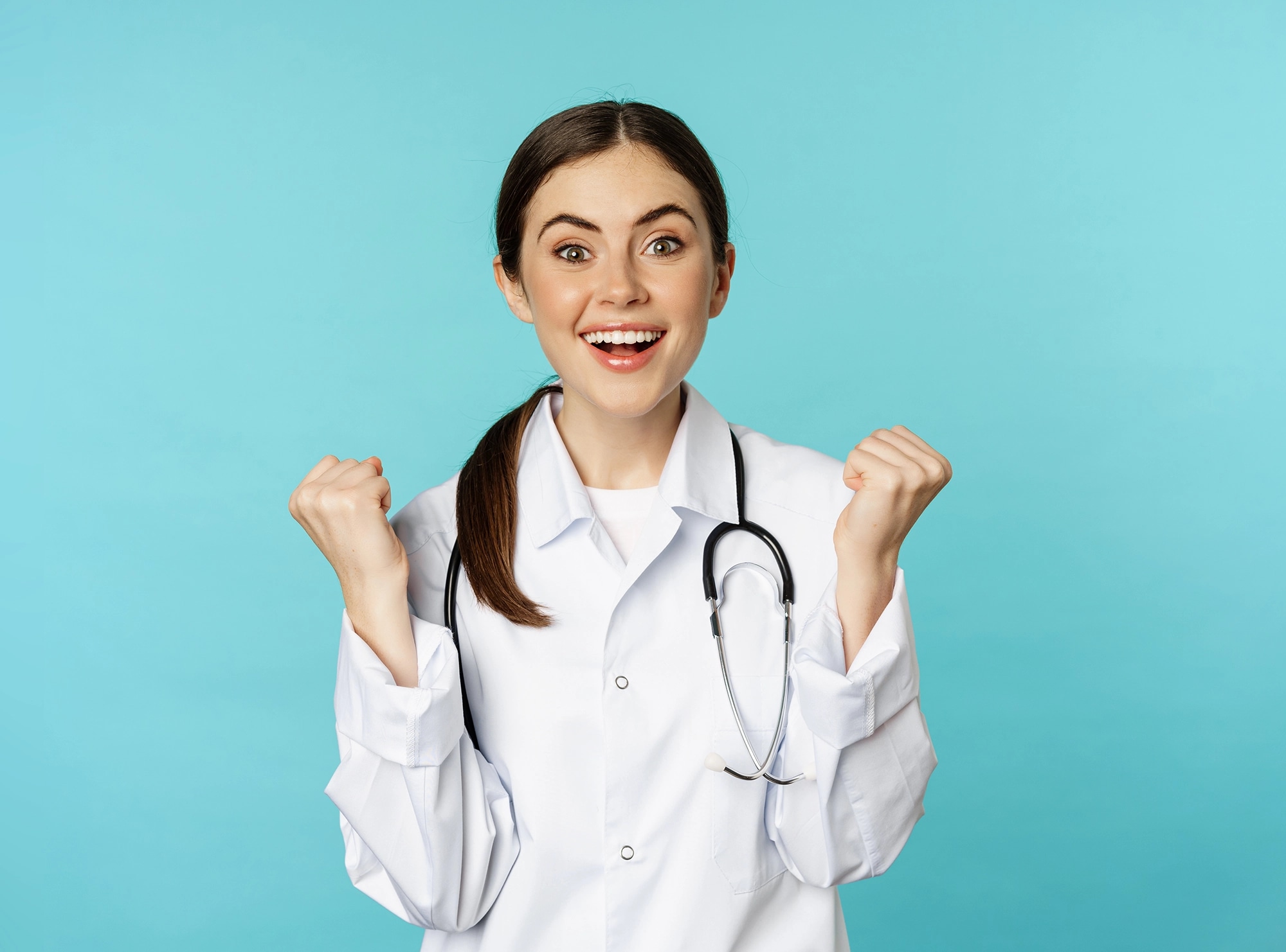 A delighted doctor with a stethoscope