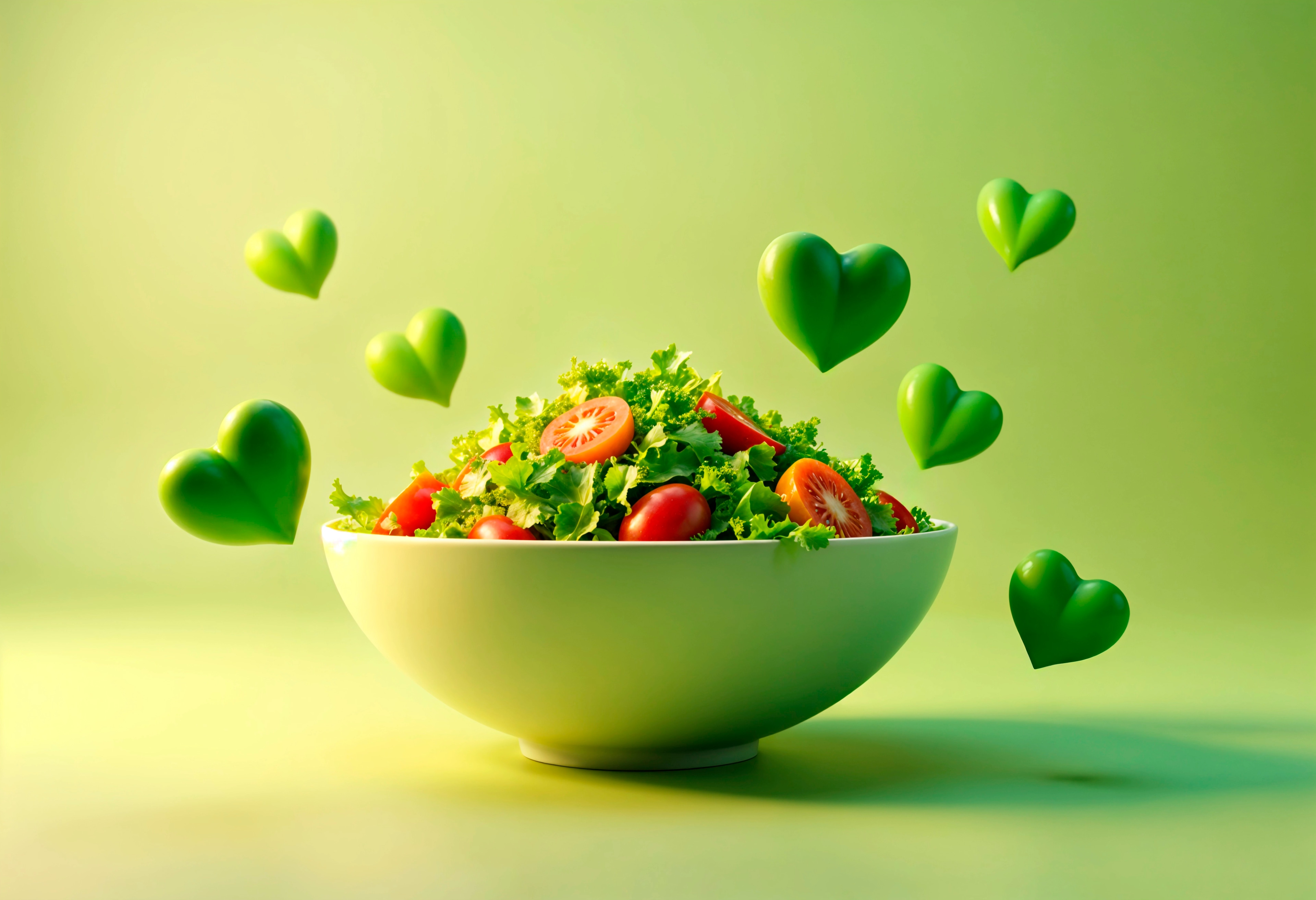 A fresh salad bowl on green
